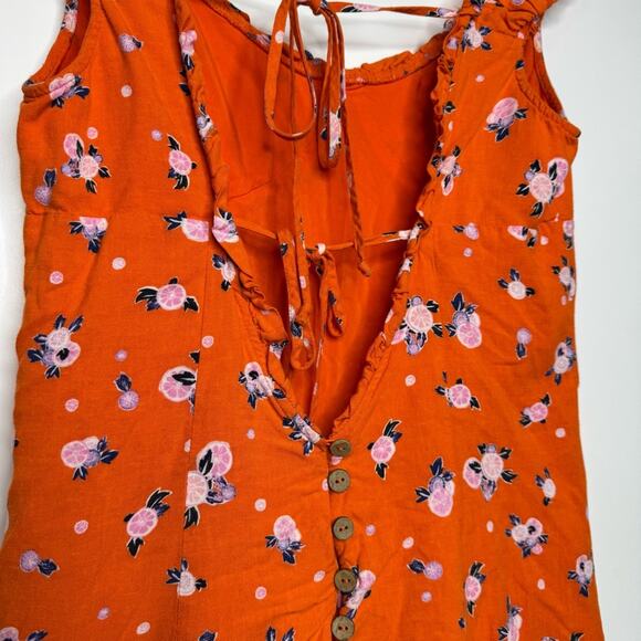 Free People Like A Lady Orange Printed Tie Back Mini Sundress Size Medium - Picture 6 of 8